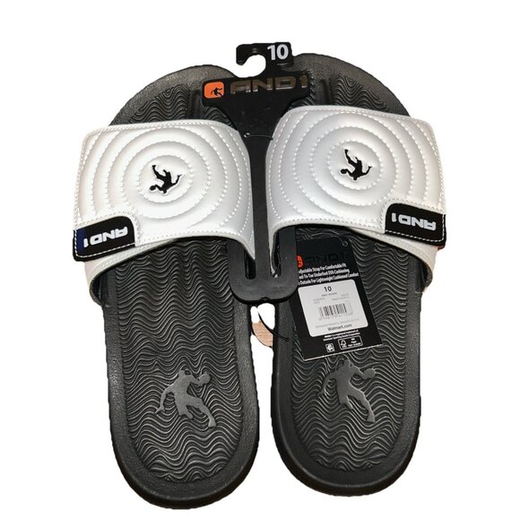 AND1 Men’s Athletic Adjustable Swirl Slide Sandals White Size 10 - Picture 1 of 4
